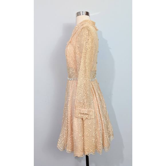 50s/60s Lace Midriff Dress with Rhinestone Waist - Picture 3 of 6